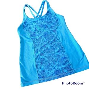 Lululemon Blue Paisley Pattern Women’s Racerback Active Tank Top With Bra Siz 12